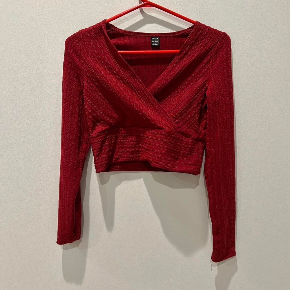 cute red long sleeve top with patterns